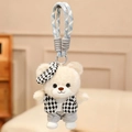 Plush teddy bear keychain charm in checkered vest and blue woven lanyard accessory - Old Money Black Plaid Vest / 15cm Pendant