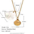 18K Gold plated stainless steel necklace featuring double shell pendants with dimensions - Small Scallop Style (Style 10-Gold)
