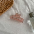 Pink marble texture acrylic hair claw clip with rectangular cutout on white fabric - Medium Square Claw / Pink and Green