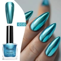 Metallic chrome nail polish in 010 cyan blue with high-shine mirror finish effect - Metallic Cyan Blue (010)