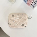 Pink quilted floral pouch with cute rabbit pattern, snap button cover and metal keychain - Purple Bowknot Rabbit