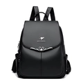 Elegante zaino da donna in pelle nera con design antifurto e logo in metallo - Nero