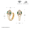 Detail of S925 silver snake earrings with white enamel, green zircon eyes and dimensions - Gold+White