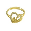 Golden heart ring with letter H initial and shimmering cubic zirconia stones - Adjustable Open / Letter H