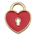 Golden heart padlock pendant with red enamel finish and keyhole for DIY jewelry - Heart Lock (11040)