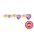 Three-piece S925 sterling silver purple heart stud earring set with gold plating - 925 Silver / Gold-Purple Zirconia