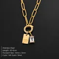 14K gold plated stainless steel necklace with DIY letter W and crystal pendant - Letter W