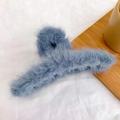 Furry large shark hair claw clip in foggy blue for women minimalist autumn winter style - 11cm / Blue