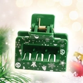 Green acrylic Christmas hair claw clip with silver festive patterns on festive background - 5cm / Green