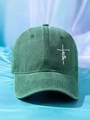 Vintage dark green washed cotton baseball cap with white faith embroidery on the side - One Size / Dark Green