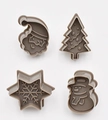 Moldes de galletas grises con formas de Papá Noel, árbol, copo de nieve y muñeco de nieve - Set de 4 piezas / Gris