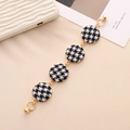 Zinc alloy houndstooth fabric charm bracelet with gold chain and magnetic clasp - K721 Round Black White Tweed Style