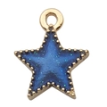 Star-shaped blue enamel alloy pendant with gold beaded edges and green glitter accents - 1 Piece (13x15mm)
