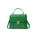 Elegant green square shoulder bag with gold metal clasp and top handle for women - Green