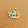Golden Evil Eye pendant with multicolored zircons on a premium brown leather surface - 34-Gold Eyelash Color Zircon Eye