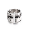 Titanium steel ring set featuring black and silver bands with Roman numerals and crystals - US 7 / Silver & Black Style (KR92484-K)