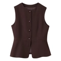 Donkerbruine peplum-vest top voor dames met ronde hals en knopen in streetstyle - S / Bruin