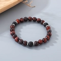 Elastic beaded bracelet with brown tiger eye stones and black volcanic lava beads - Red Tiger Eye Black Volcanic Stone Silver Spacers Style (KB210125-Z)
