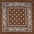 Classic dark brown paisley bandana featuring white cashew flower patterns in a square layout - Brown
