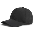 Detailansicht des schwarzen atmungsaktiven Mesh-Stoffs der Baseballkappe mit Mikro-Poren - Schwarz