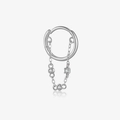 Eleganter S925 Sterling Silber Creolen-Ohrring mit Kette und drei Edelsteinen - Creolen Kette / Platin-Einzeln