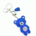 Llavero de oso con diamantes de imitación azul real con borla de cuero y cascabel plata - Grande / Azul Real