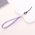 Purple PU leather wrist strap for phone with silver buckle and stitched details - Purple