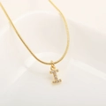 Gold-plated letter I pendant necklace with cubic zirconia micro-paving on a snake chain - Letter I(XN-05-I) / Gold