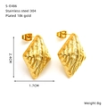 Detailed view of 18k gold plated rhombic earrings with precise dimensions and weight - Rhombus Wrinkle Texture Style (S-E486)