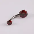 G23 titanium belly button ring with curved barbell and double red zircon gemstones - Garnet Red
