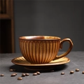 Japanese retro ceramic coffee cup and saucer set with brown vertical relief patterns - 261 Chrysanthemum Pattern Cup + Saucer (brown) 320ml / Universal