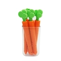 Carrot shaped plastic food bag clips in orange and green stored in a transparent cup - Carrot with Magnetic Storage Box (Includes 5 Clips)