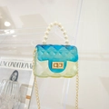 Mini Jelly-Tasche in Blau-Verlauf mit Perlengriff und klassischem Steppmuster-Design - Gelb
