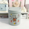 Cute mini desktop trash can with press-top lid and cartoon stickers for office desk - Grey + 1 Sticker
