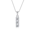 925 silver necklace with three round brilliant moissanite stones on a rectangular pendant - Three-stone Vertical (fddz-101) / White Gold