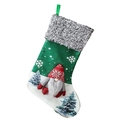 Calza di Natale verde con gnomo decorativo e bordo in finta pelliccia bianca - Babbo Natale Verde