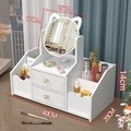 White cat-ear cosmetic organizer with double drawers and mirror, size 40x20x14cm - Large Double Grid Round Mirror