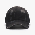 Distressed black cotton baseball cap with vintage worn-out details and frayed edges - Black