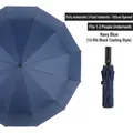 Navy blue automatic 12-rib folding umbrella with UV protection and 105cm large canopy - 12-Rib Automatic Black Glue / Navy Blue-12 Ribs