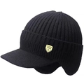 Detailed texture of black knit winter hat with fleece lining and shield logo patch - Bronze Tag Double Layer (Non-fleece) / Black