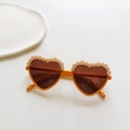 Children's heart sunglasses in orange with white daisy flowers and dark brown lenses - Light Yellow