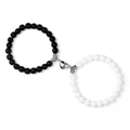 Bracciali per coppia in pietra occhio di tigre con chiusura magnetica a cuore - Nero Opaco + Bianco Porcellana