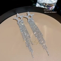 Orecchini a nappa in argento S925 con design a stella cava e strass brillanti - Frangia Tutto Diamanti Stella Cava Argento (E0399)