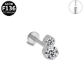 Stud de labret en titane ASTM F136 avec double zircone ronde claire en fini argent - Argent (1.2mm*8mm Double Zircone Ronde)
