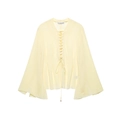 Blusa de gasa amarillo claro con cuello en V de lazo y mangas acampanadas en fondo blanco - XS / Amarillo