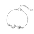 Elegante catena in argento 925 con ciondoli a forma di luna e stella con zirconi lucidi - Bracciale / Argento