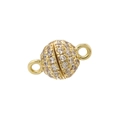 Macro view of gold-plated spherical magnetic clasp with white cubic zirconia for DIY jewelry - 6mm Gold White Zirconia