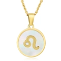 Gouden Leeuw sterrenbeeld ketting met ronde parelmoer inleg en fijne schakelketting - Leeuw / Parelmoer Wit