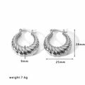 Pendientes de aro retorcidos plateados de acero inoxidable con 25 mm de diámetro y 28 mm - Pendientes de Aro Retorcidos / Plata (EKRH1-S)