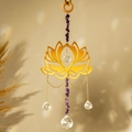 Attrape-soleil lotus doré avec améthyste naturelle et boules de cristal facettées - Lotus Doré + Améthyste / 33CM